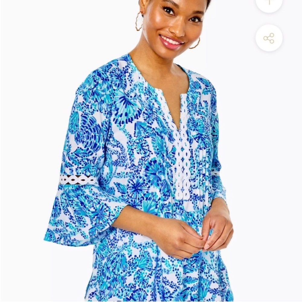 Lilly Pulitzer Hollie Tunic in Turquoise Oasis Shell Me You Love Me size XS